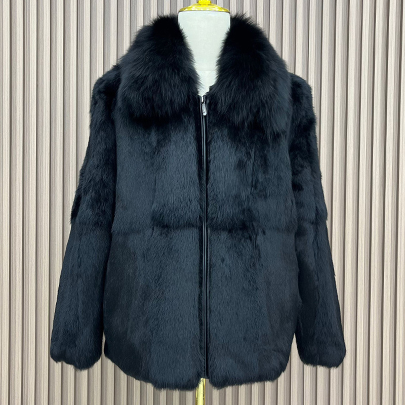 Men'S Fashion Zipper Jacket - Real Genunie Natural Rabbit Fur Coat