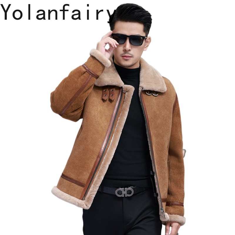 Men'S Fashion Zipper Jacket - YOLANFAIRY High Quality Real Sheepskin Leather