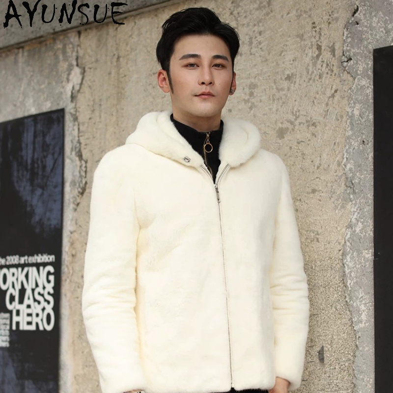 Men'S Fashion Zipper Jacket - AYUSNUE Natural Mink Coat Men Luxury