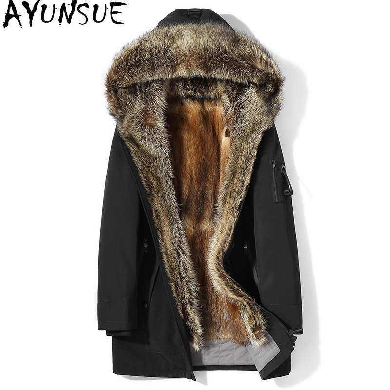 Men'S Fashion Zipper Jacket - AYUNSUE Fashion Warm Men's Natural Fur