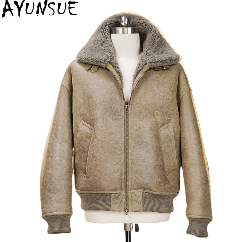 Men'S Fashion Zipper Jacket - AYUNSUE High-end Natural Fur Coat Men