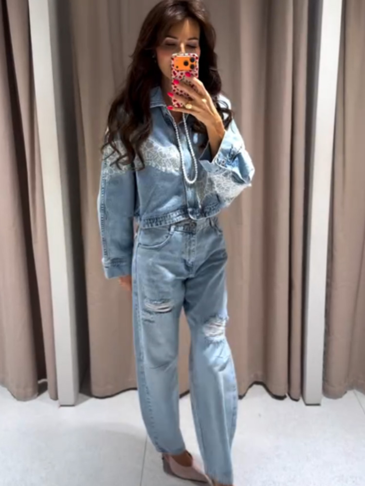 Denim Jacket Vintage - HH Spring Women Chic Single-breasted Lace