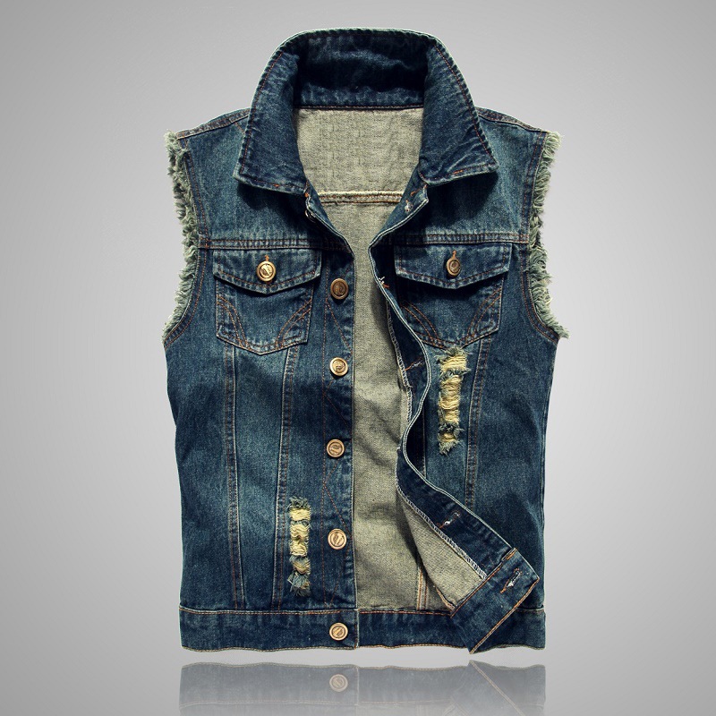 Men'S Fashion Vest With Jeans - New Fashion Men Ripped Denim Waistcoats