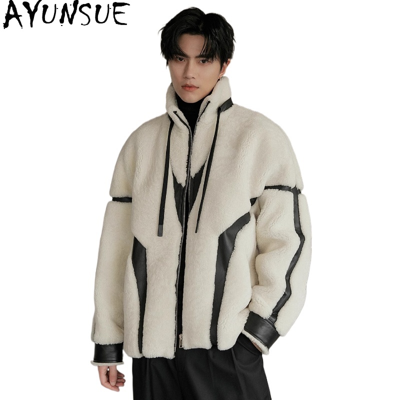 Men'S Fashion Zipper Jacket - AYUNSUE Luxury Natural Fur Coat Man