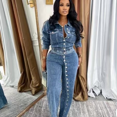 Jeans Suit Women Denim 2 Piece - Denim Jacket Vintage 评论和价格