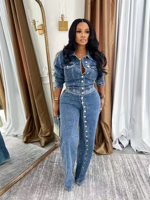 Jeans Suit Women Denim 2 Piece - Denim Jacket Vintage 评论和价格