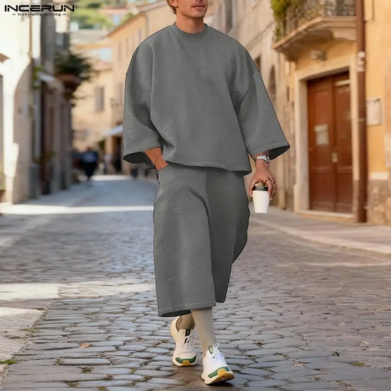 INCERUN Men Sets Solid Color B - Streetwear Hoodie 评论和价格