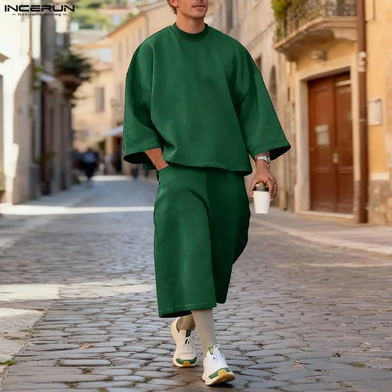 INCERUN Men Sets Solid Color B - Streetwear Hoodie 评论和价格