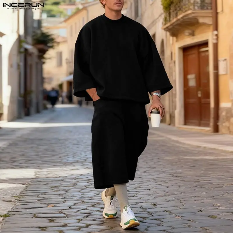 INCERUN Men Sets Solid Color B - Streetwear Hoodie 评论和价格