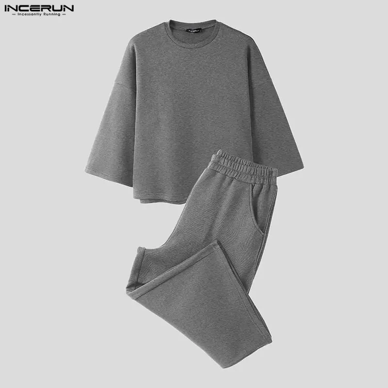 INCERUN Men Sets Solid Color B - Streetwear Hoodie 评论和价格