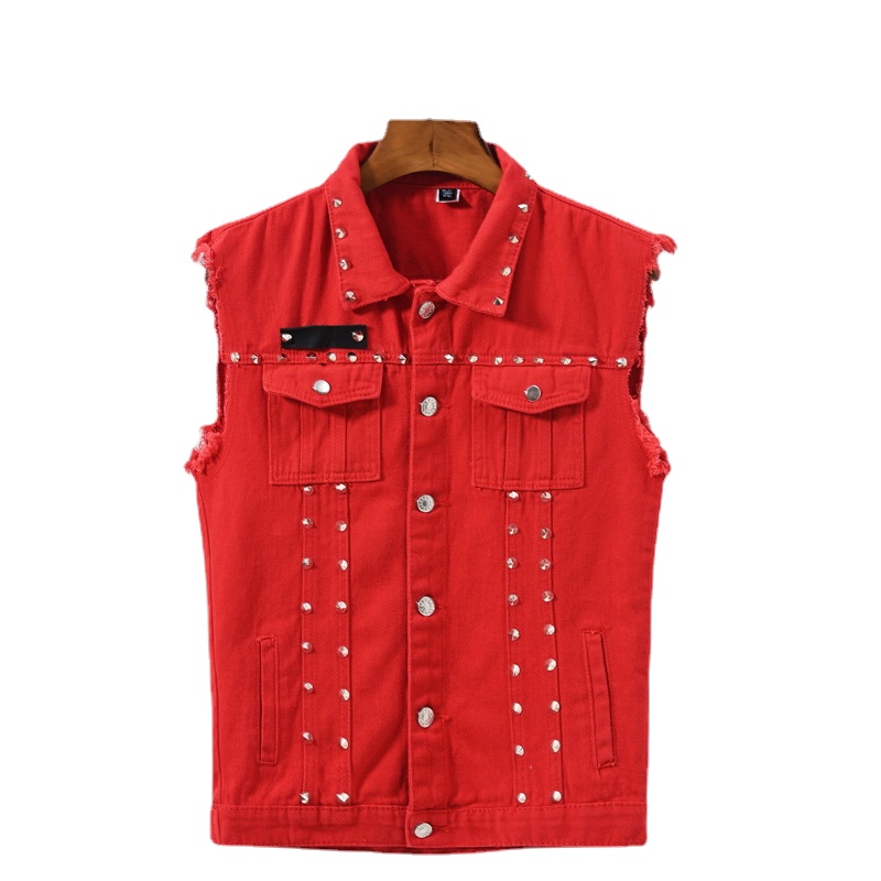 Men Rivet Punk Style Denim Ves - Men'S Fashion Vest With Jeans 评论和价格