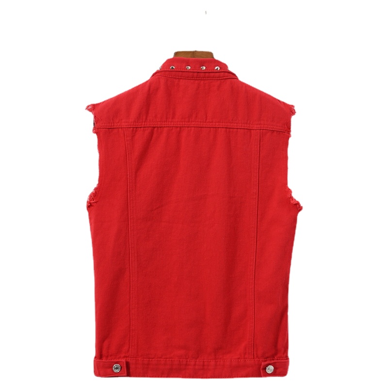 Men Rivet Punk Style Denim Ves - Men'S Fashion Vest With Jeans 评论和价格