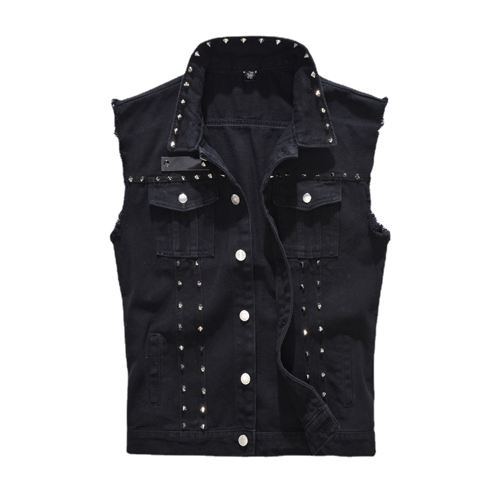 Men Rivet Punk Style Denim Ves - Men'S Fashion Vest With Jeans 评论和价格