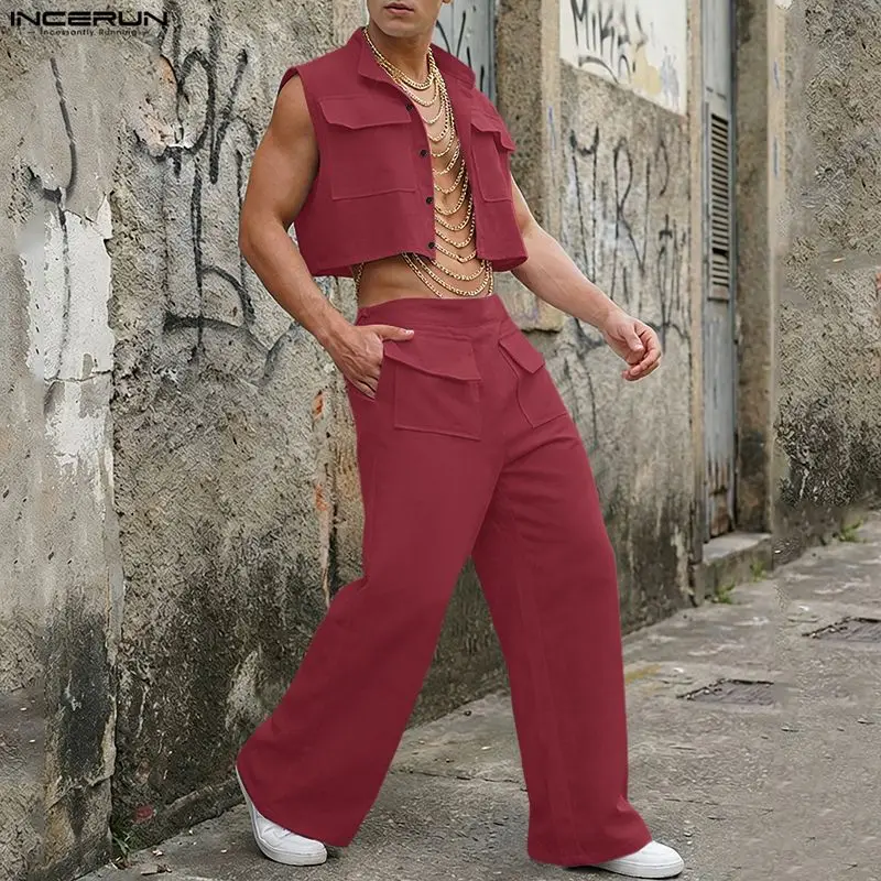 INCERUN Men Sets Solid Sleevel - Men'S Fashion Looks 评论和价格