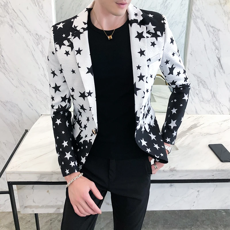 Star Print Slim Fit Blazers 20 - Men'S Fashion Light Jacket 评论和价格