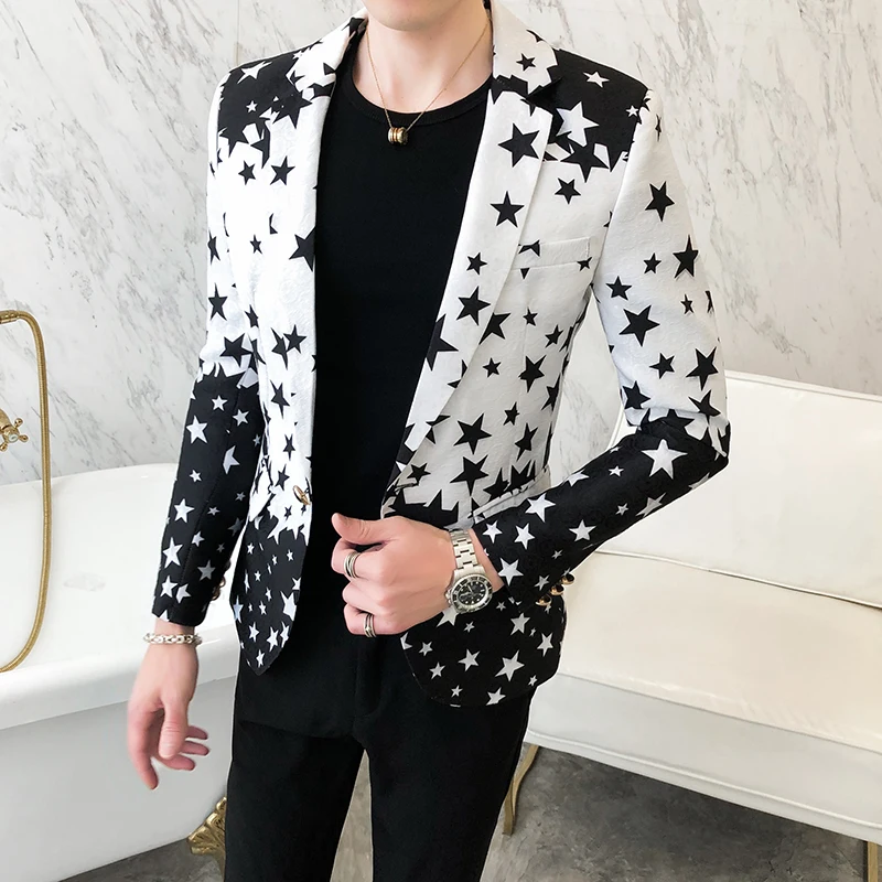 Star Print Slim Fit Blazers 20 - Men'S Fashion Light Jacket 评论和价格
