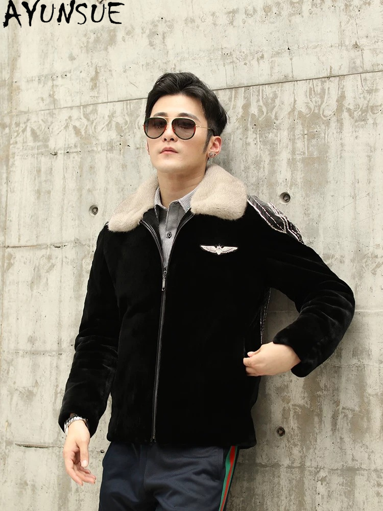 AYUSNUE Natural Mink Coat Men  - Men'S Fashion Zipper Jacket 评论和价格