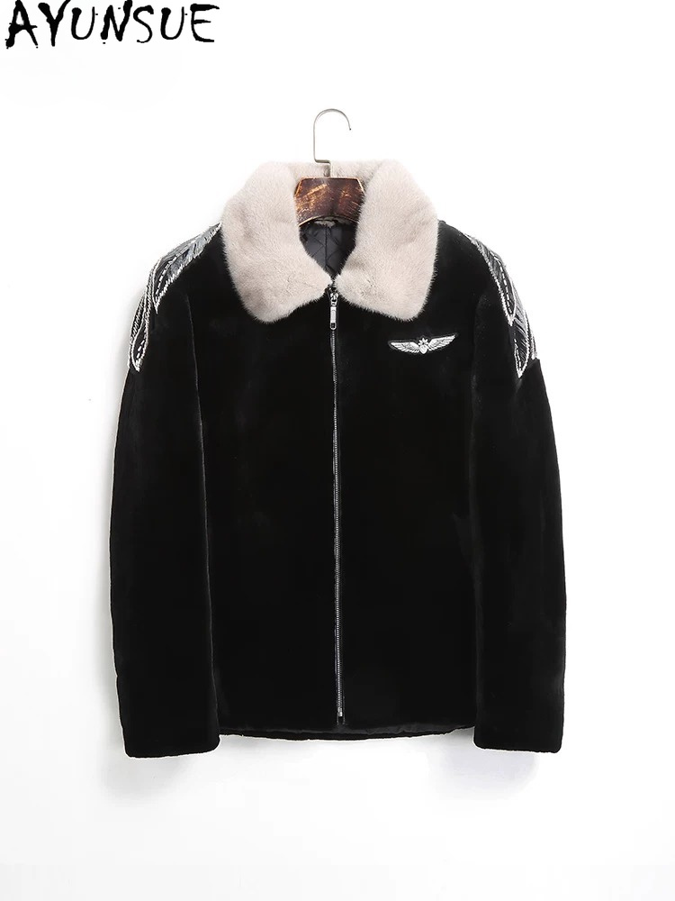 AYUSNUE Natural Mink Coat Men  - Men'S Fashion Zipper Jacket 评论和价格