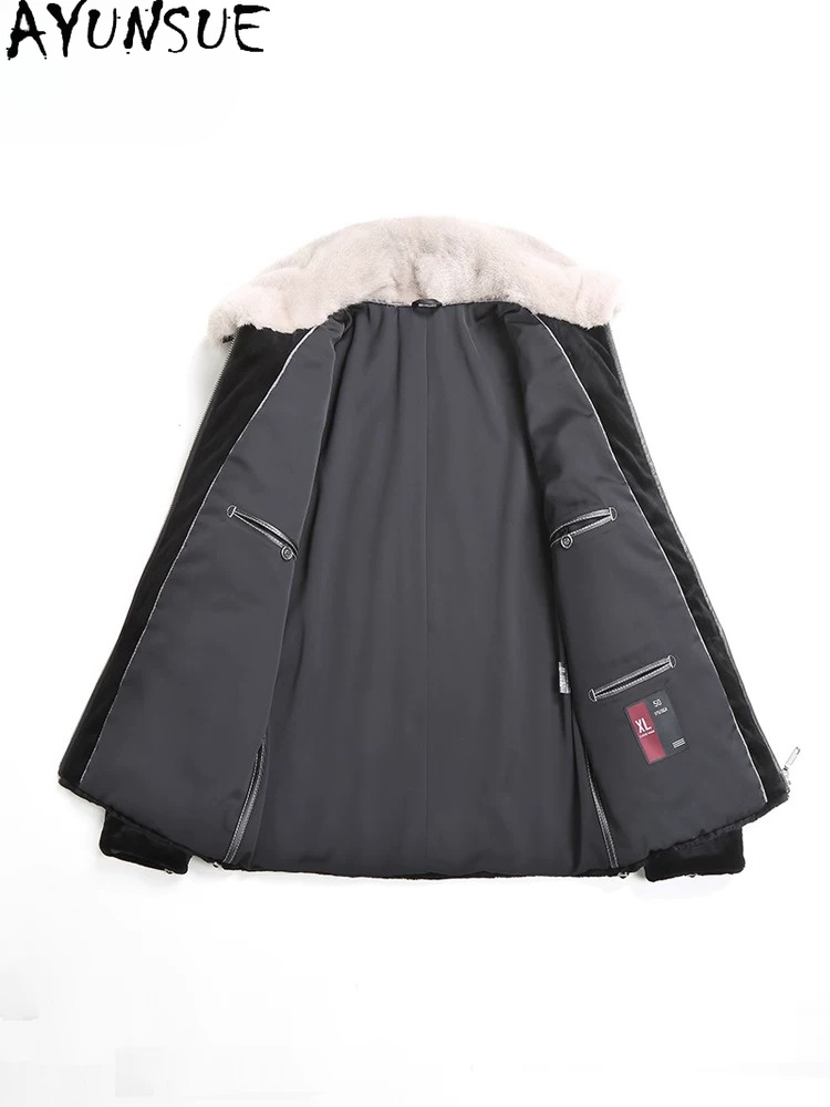 AYUSNUE Natural Mink Coat Men  - Men'S Fashion Zipper Jacket 评论和价格