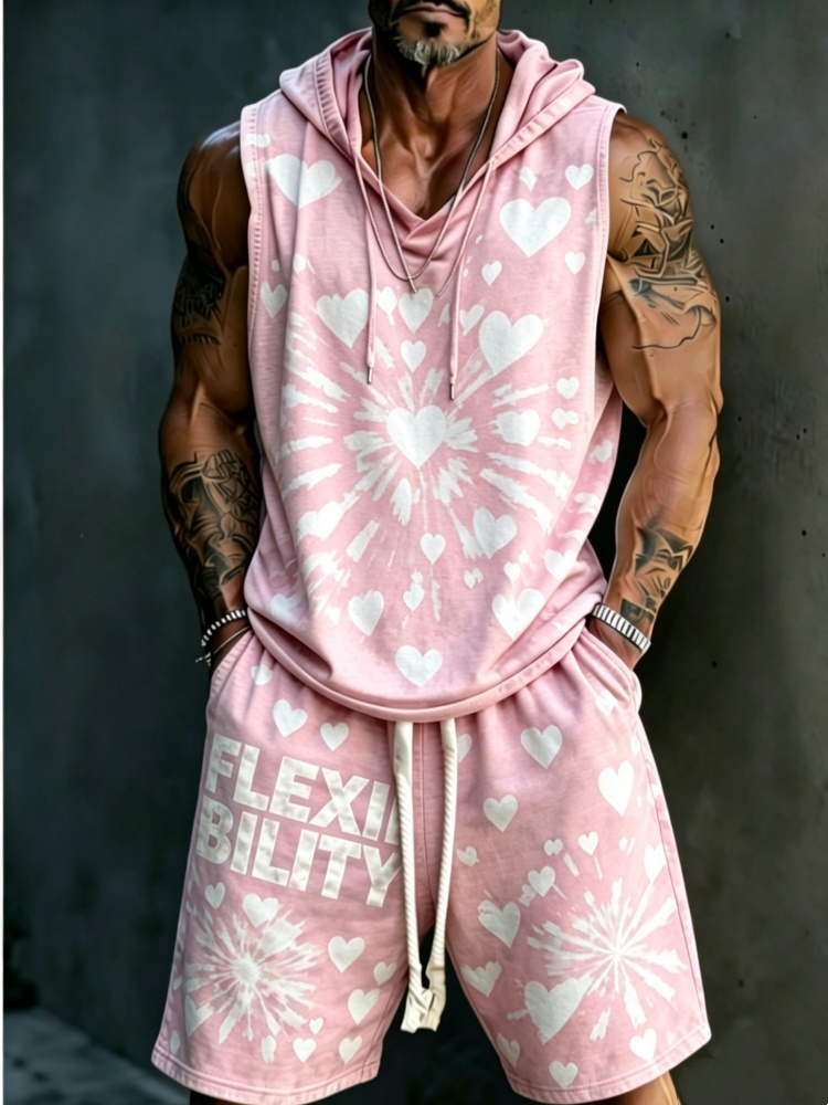 Men's 2-Piece Loose Pink Heart - Streetwear Hoodie 评论和价格