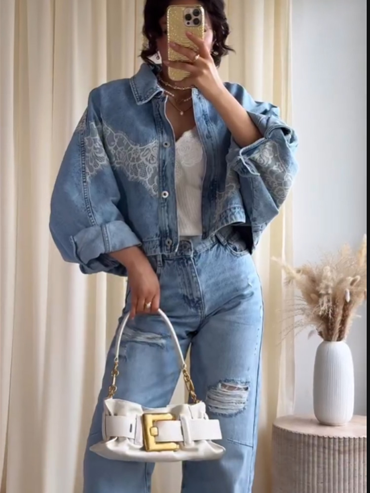 HH Spring Women Chic Single-br - Denim Jacket Vintage 评论和价格