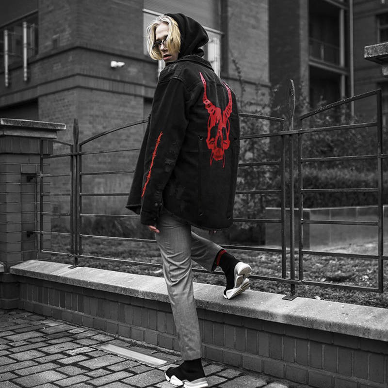 Skull Printing Denim Jacket Me - Denim Jacket Vintage 评论和价格