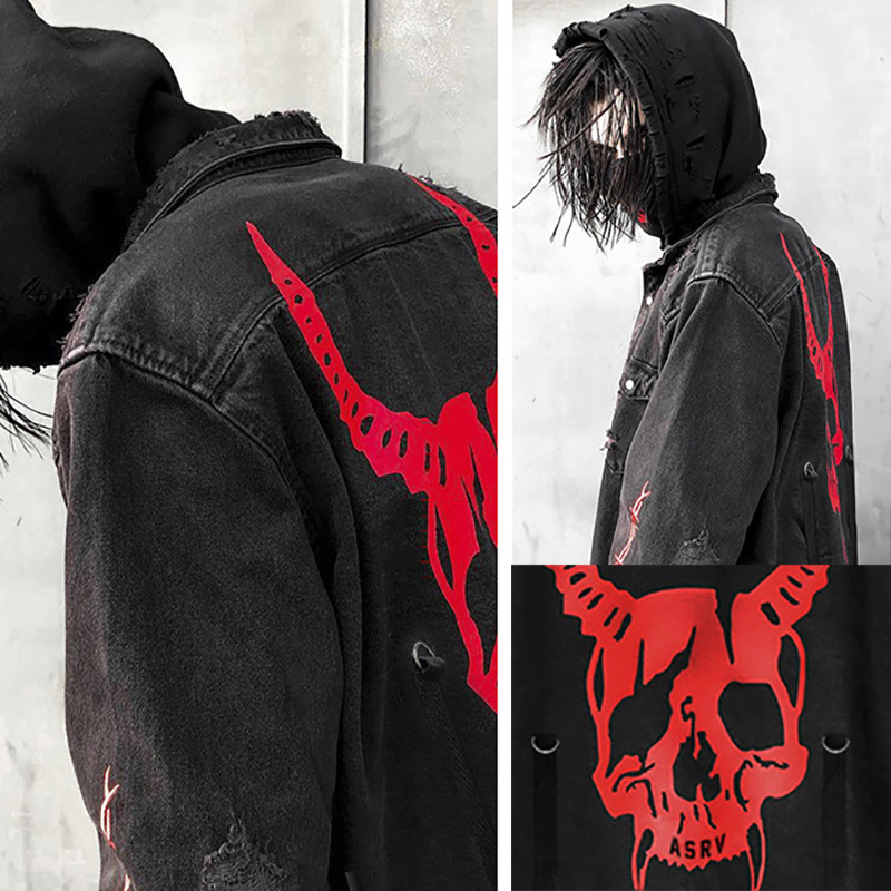 Skull Printing Denim Jacket Me - Denim Jacket Vintage 评论和价格