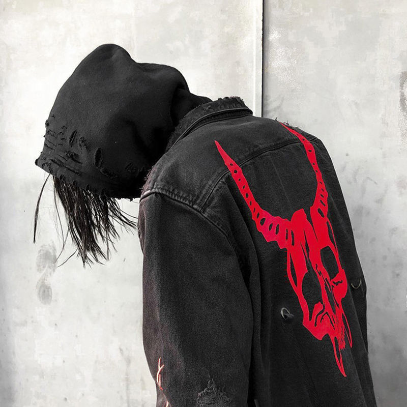 Skull Printing Denim Jacket Me - Denim Jacket Vintage 评论和价格