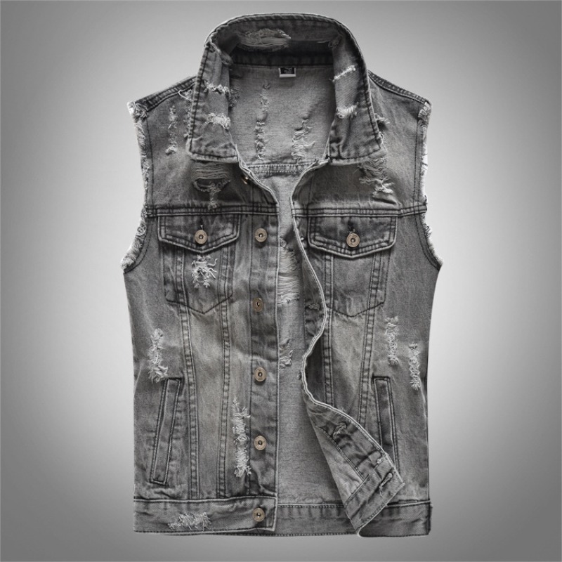 New Fashion Men Retro Grey Den - Men'S Fashion Vest With Jeans 评论和价格
