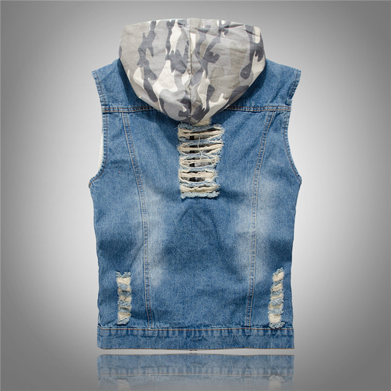 Spring Summer Mens Camo Hooded - Men'S Fashion Vest With Jeans 评论和价格